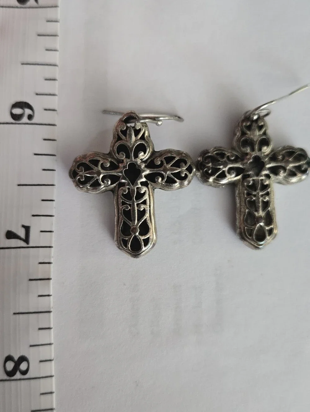 Vintage Filigree Cross‎ Earrings Silver Tone Boho Western Gothic Dangle Earrings